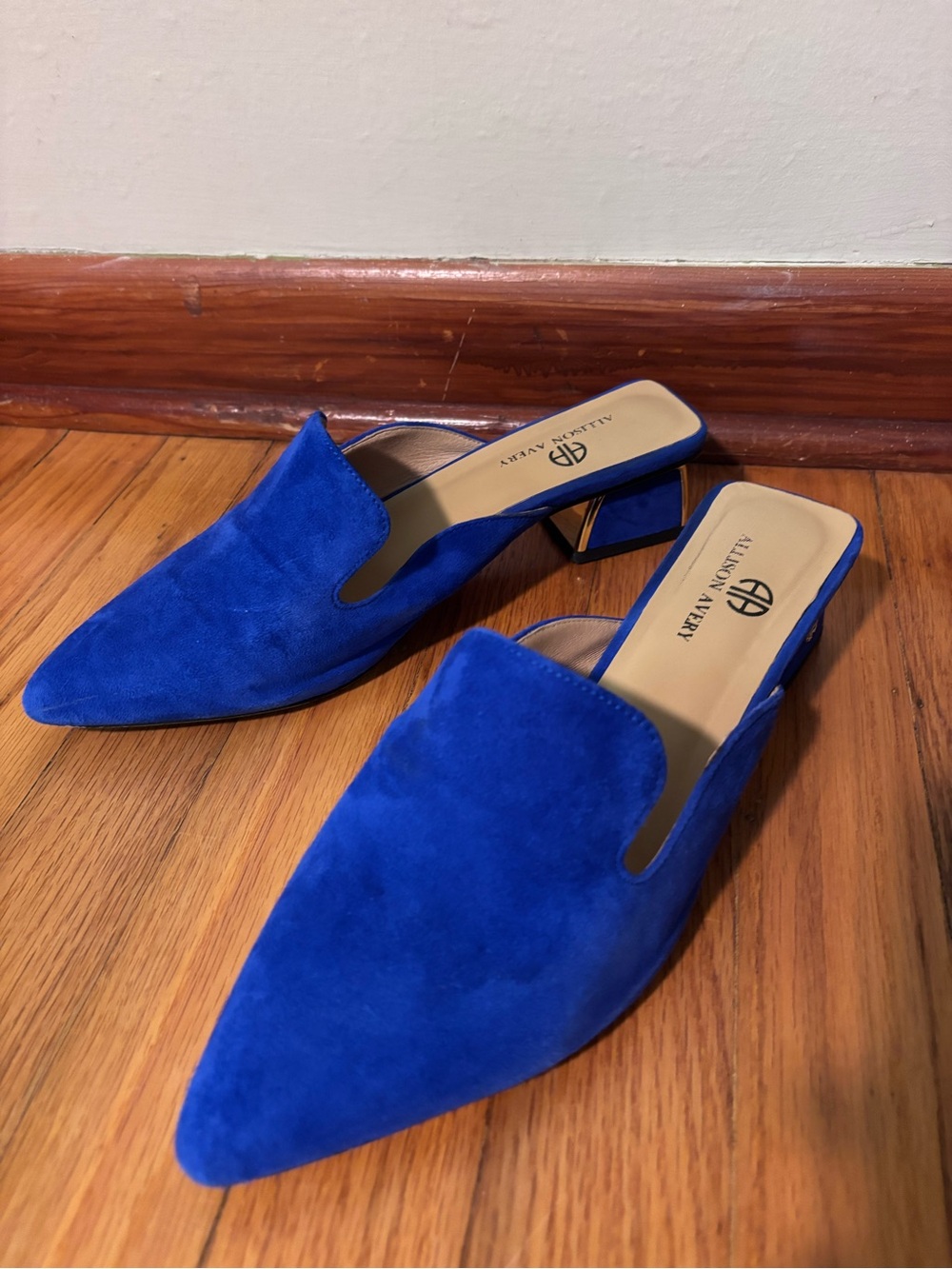 ALLISON AVERY - Suede Pointed-Toe Mule in Cobalt Blue - size 9.5